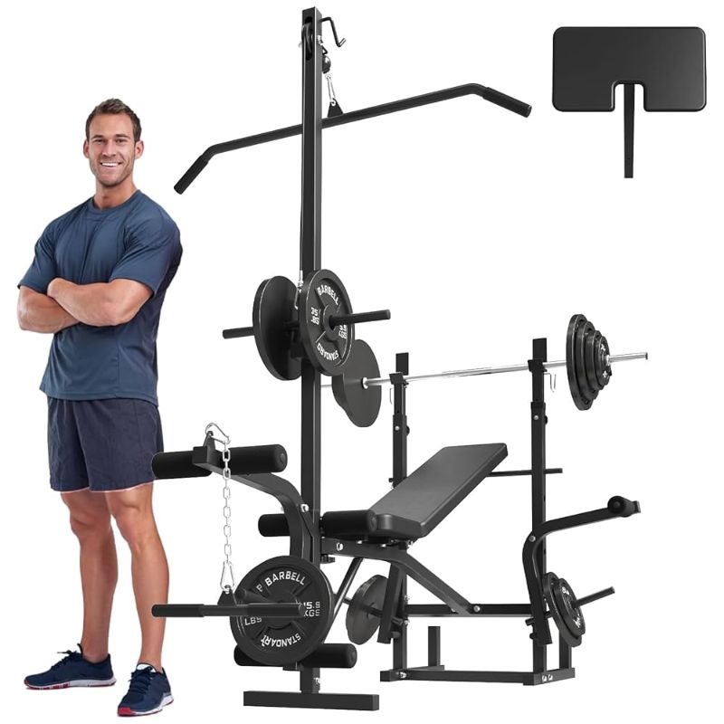 Photo 1 of  Mikolo 8 in 1 Olympic Weight Bench Set with Leg Extension and Leg Curl, Multi-Function Bench Press Set with Preacher Curl Pad and Chest Fly, Full-Body Strength Training Equipment 