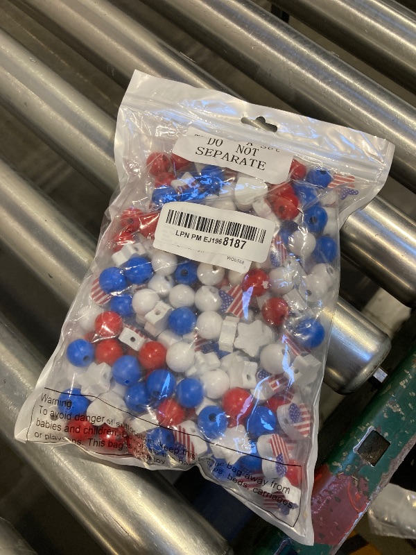 Photo 1 of 200 Pieces 4th of July Independence Day Wood Beads Patriotic Blue Red and White Wooden Craft DIY Round Rustic Farmhouse Independent Day July 4th Tiered Tray Decor