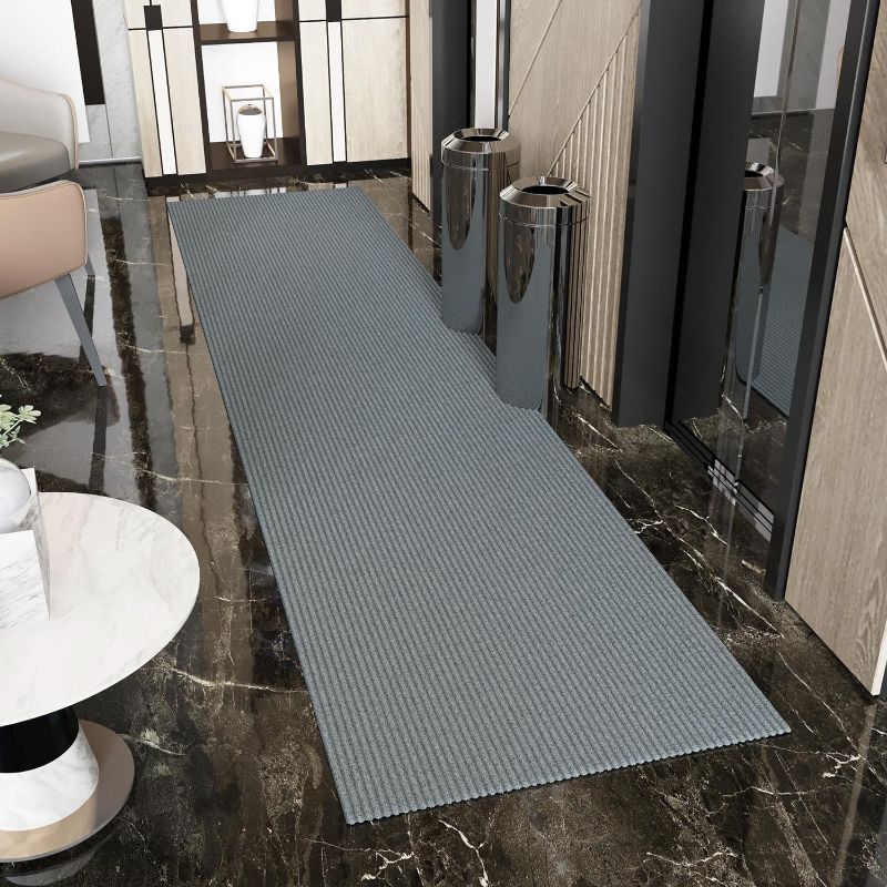 Photo 1 of  Sweet Home Stores Solid Design Non-Slip Rubberback 3x14 Indoor/Outdoor Runner Rug for Hallway, Kitchen, Living Room, Garage, Patio, 2'7" x 14', Gray 