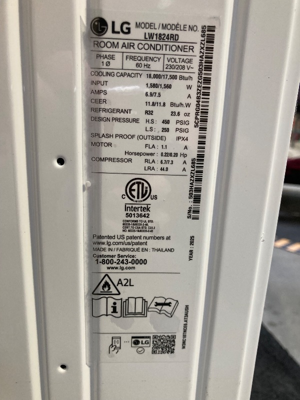Photo 1 of LG - 18,000 BTU 230V Window Air Conditioner - White