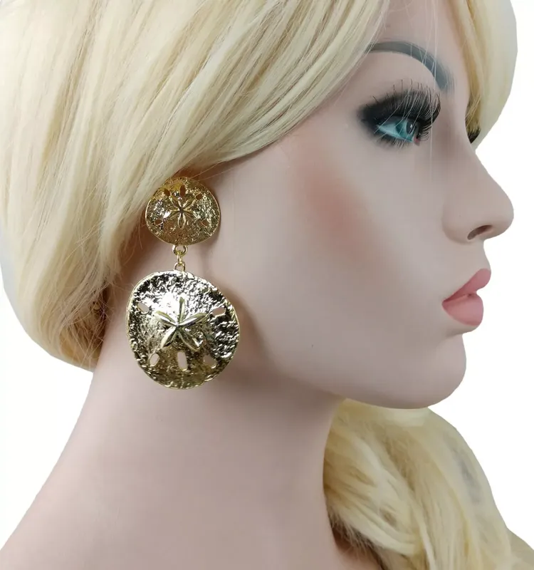 Photo 1 of Huge Mega Nautical Sand Dollar Ocean Earrings 3" USA Fashion Earrings for Women Trendy Accessories for Women Stylish Additions