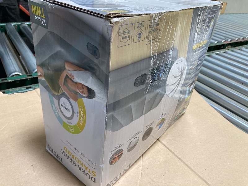 Photo 1 of Intex 64112E Dura-Beam Standard Prestige Air Mattress: Fiber-Tech – Twin Size – Built-in USB Electric Pump – 12in Bed Height – 300lb Weight Capacity