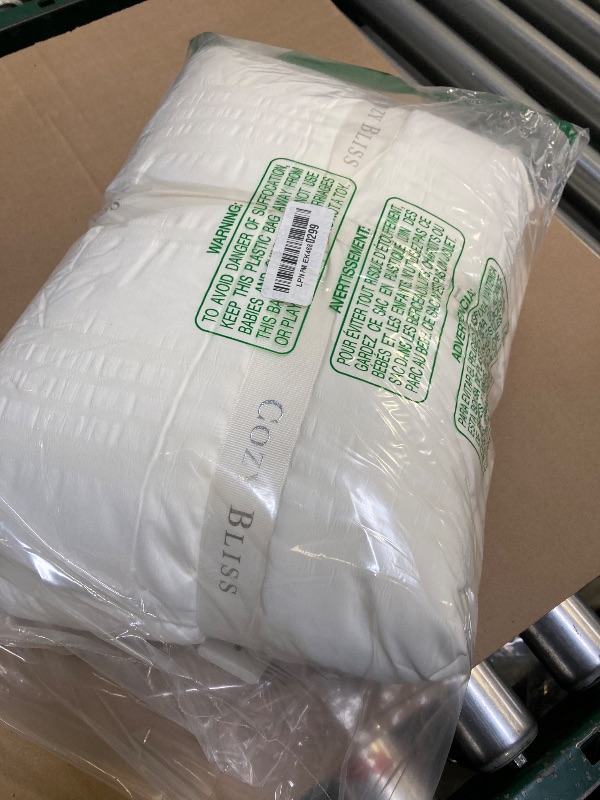Photo 1 of Cozy Bliss Cooling Comforter Queen Size Seersucker Plaid, Q-Max 0.4 Reversible Lightweight Cooling Blanket, Breathable Silk Smooth Summer Bedding Quilt for Hot Sleepers Night Sweats White