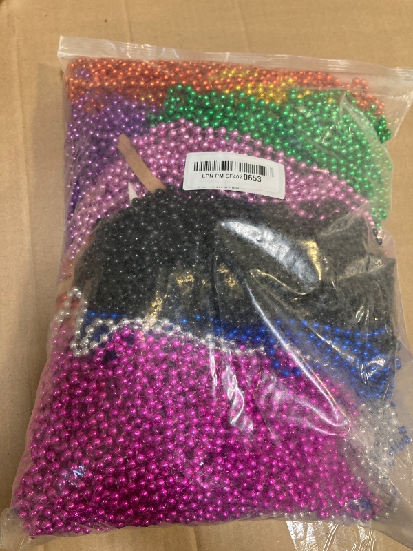 Photo 1 of ZYFLSQ 300 Pcs Mardi Gras Beads Necklaces Bulk, 33" 7mm Multi Colors Metallic Beaded Necklaces for Party Costume Necklaces