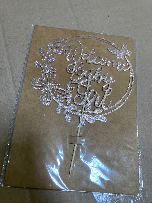 Photo 1 of AHAORAY Welcome Baby Girl Cake Topper - Rose Gold Glitter Baby Shower Cake Decorations, Baby Girl Cake Topper, for Baby Shower/Birthday Party/Gender Reveal Party Photo Booth Props