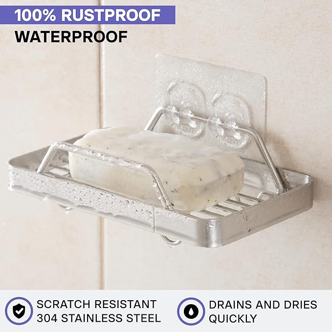 Photo 1 of KINCMAX Premium Adhesive Soap Holder for Shower Wall - Drill Free Bar Soap Dish for Bathroom Storage - Stainless Steel Shower Soap Caddy w/Adhesive Sticker (Silver)