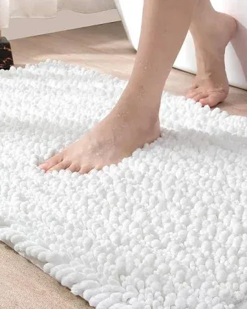 Photo 1 of DEXI Bathroom Rug 16x24, Super Soft Thick Chenille Absorbent Bath Mat, Non Slip Machine Washable Fluffy Shag Bathmat for Tub, Shower Floor, White