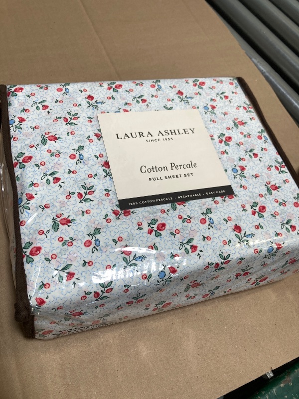 Photo 1 of Laura Ashley - Queen Sheet Set, Super Soft Cotton Percale Bedding Set with Matching Shams, Oeko-Tex Certified (Aylesmore Ditsy Red, Queen)