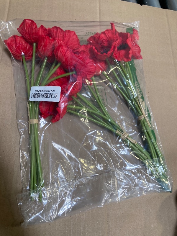 Photo 1 of Mandy's PU Red Poppy Artificial Flowers 30 Stems 11.6" Realistic Faux Flowers for Wedding Centerpiece Home Decor DIY Arrangements
