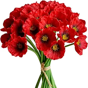 Photo 1 of Mandy's PU Red Poppy Artificial Flowers 30 Stems 11.6" Realistic Faux Flowers for Wedding Centerpiece Home Decor DIY Arrangements