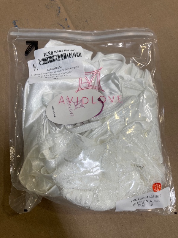 Photo 1 of Avidlove Sleepwear Women's Sexy Lingerie Satin Lace Chemise Nightgown Loungewear White XXL