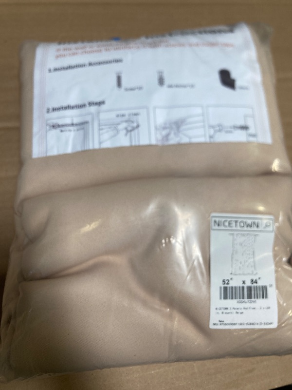 Photo 1 of NICETOWN Outdoor Curtains for Patio Waterproof 2 Panels, Sticky Velcro Top & Back Tab Bottom Sun Blocking Shades with Rope, Windproof Rod-Free Drapes for Gazebo/Porch, W52 x L84 in, Biscotti Beige