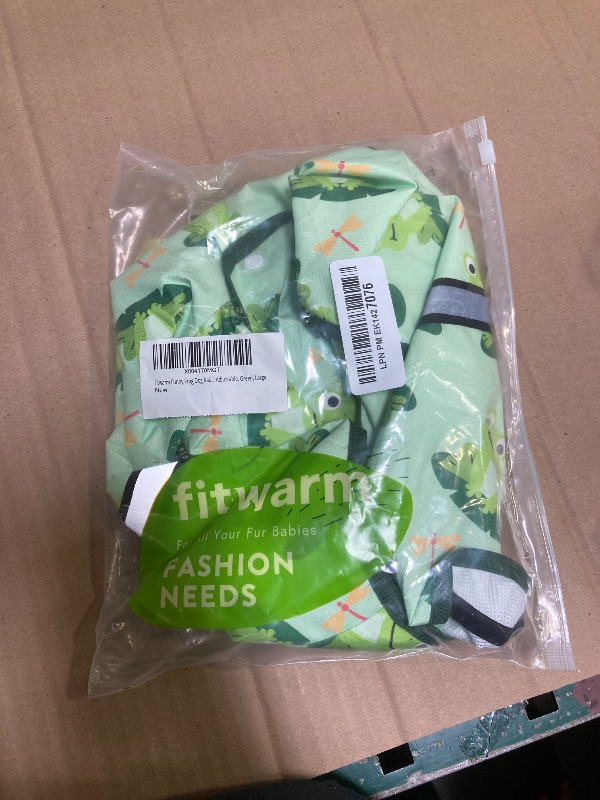 Photo 1 of Fitwarm Funny Frog Dog Raincoat with Hood, Waterproof Rain Jacket for Small Dogs Boy Girl, Reflective Pet Poncho with Harness Hole, Packable, Adjustable, Green, Large