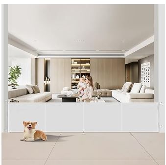 Photo 1 of Upgraded 200 inch Retractable Baby Gates Extra Wide with Reinforced Strip Design to Prevent Crawling Through, 34" Tall, 200" Wide Outdoor Retractable Gates, 16 FT Retractable Garage Gate