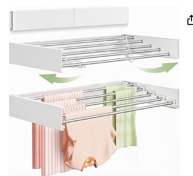 Photo 1 of Foldable Wall Mounted Clothes Drying Rack - 32", Collapsible Laundry Drying Rack for Clothing & Towels - Includes Wall Template
