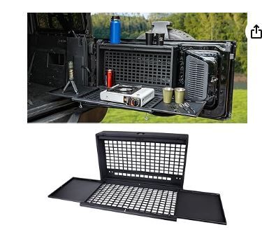Photo 1 of MAIKER Tailgate Table Storage Lock Box for 2021-2025 Ford Bronco 4 Door, Multi-Functional Rear Foldable Table Cargo Shelf Storage Molle Panel Camping Desk, Not Fit Bronco Sport/Big Bend