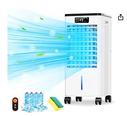 Photo 1 of Portable Air Conditioners, 2025 Upgraded 3-in-1 Portable AC with Remote Control, Fast Cooling Evaporative Air Cooler, 3 Speeds, 7H Timer, Air Conditioner for Bedroom, Office, Kitchen (Black)