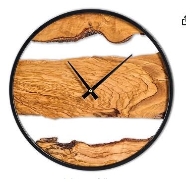 Photo 1 of Wooden Wall Clock Natural Wood, 16 inch Grain Handmade Silent Non-Timing Rustic Style Large Clock Irregular Shape Living Room Home Decor Modern Black Metal Frame Live Edge Clock (Log)