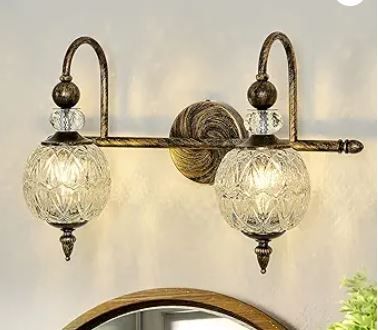 Photo 1 of Vintage Bathroom Light Fixtures Bronze Vanity Light with Glass Globe LampShade 2 Lights Mid Century G9 Bulb Wall Sconce Indoor Vanity Light Over Mirror for Bedroom Farmhouse Hallway