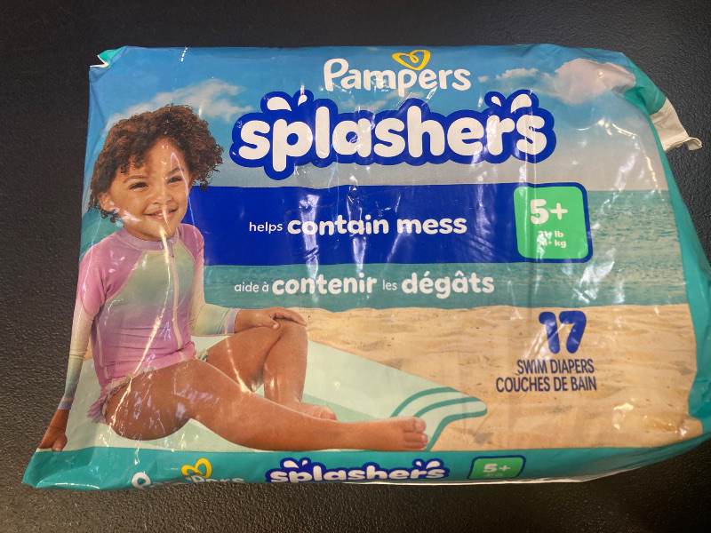 Photo 1 of Pampers Swim Diapers - Splashers - Size 5+, 17 Count, Gap-Free Disposable Baby Swimming Pants