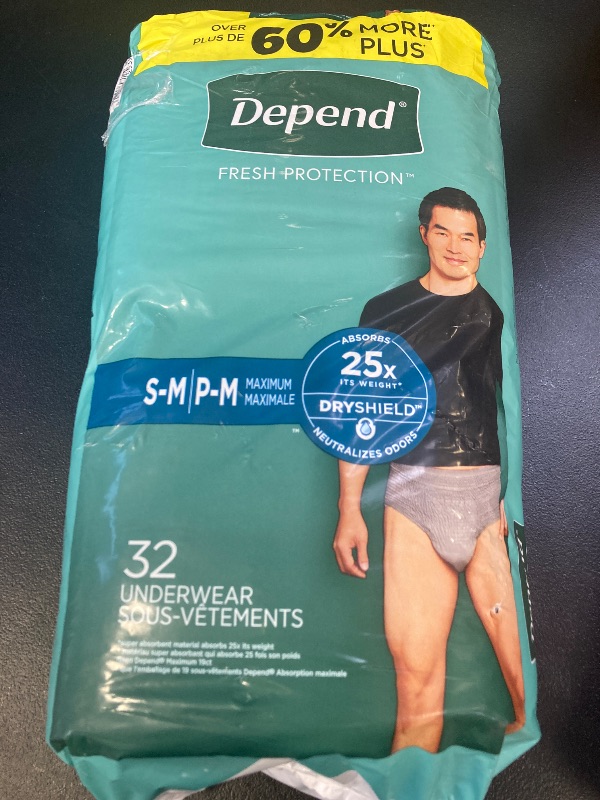 Photo 1 of Depend Fresh Protection Adult Incontinence Underwear for Men, Disposable, Maximum, Small/Medium, Grey, 32 Count, Packaging May Vary