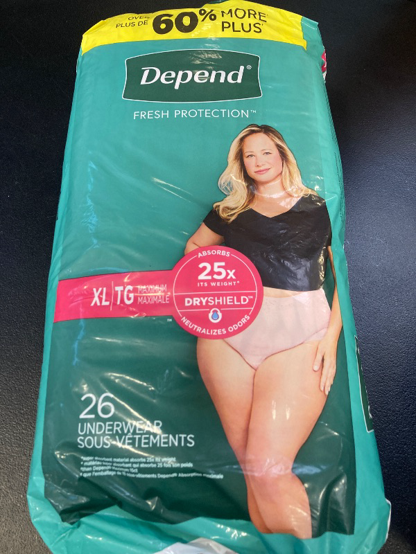 Photo 1 of Depend Fresh Protection Adult Incontinence & Postpartum Bladder Leak Underwear for Women, Disposable, Maximum, Extra-Large, Blush, 26 Count, Packaging May Vary
