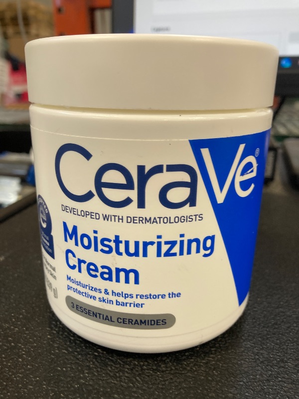 Photo 1 of CeraVe Moisturizing Cream, Body and Face Moisturizer for Dry Skin, Body Cream with Hyaluronic Acid and Ceramides, Daily Moisturizer, Oil-Free, Fragrance Free, Non-Comedogenic, 19 Ounce