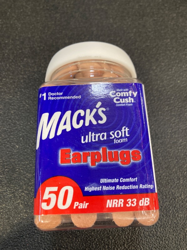 Photo 1 of Mack's Ultra Soft Foam Earplugs, 50 Pair - 33dB Highest NRR, Comfortable Ear Plugs for Sleeping, Snoring, Travel, Concerts, Studying, Loud Noise, Work | Made in USA