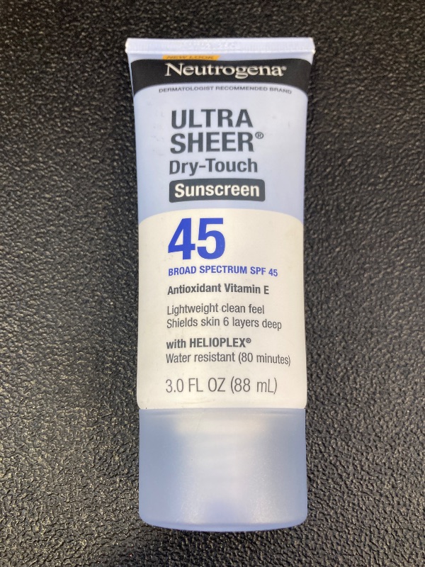 Photo 1 of Neutrogena Ultra Sheer Dry-Touch Sunscreen For Face & Body, SPF 45 Broad Spectrum UVA/UVB Protection, Lightweight Water Resistant & Non-Greasy, Travel Size Sunscreen, 3 fl. oz 2 pack