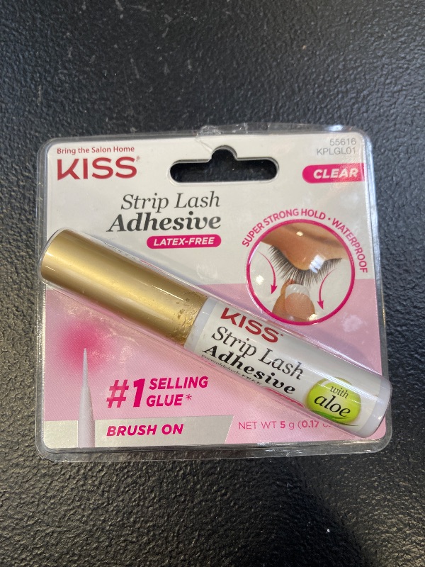 Photo 1 of KISS Clear Strip Lash Adhesive With Aloe, Waterproof, Formaldehyde and Latex Free, Odor Free, Cruelty Free, Super Strong Hold Eyelash Glue with Brush Applicator, 0.17 Oz.
