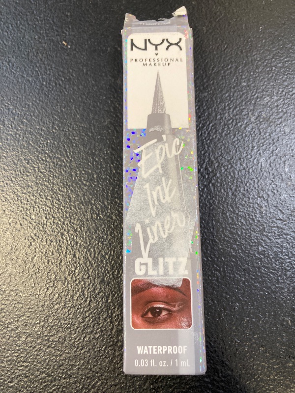 Photo 1 of NYX PROFESSIONAL MAKEUP Epic Ink Glitz Liner, Waterproof Metallic Liquid Eyeliner with Vegan Formula - Flashy Flare (Shimmer Light Grey)