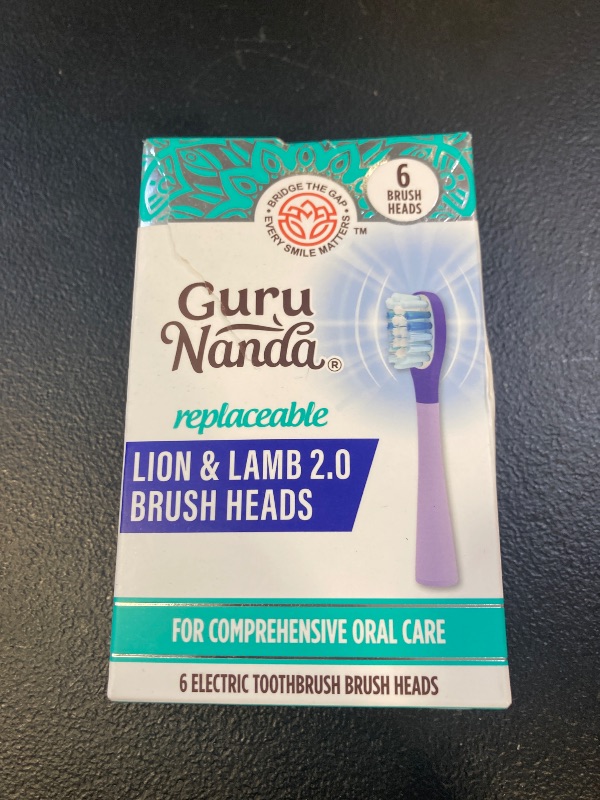 Photo 1 of GuruNanda Lion & Lamb 2.0 Replacement Brush Head (Pack of 6), Round-Ended, Soft Bristles to Help with Plaque Control, BPA-Free, IPX7 Waterproof - Lavender