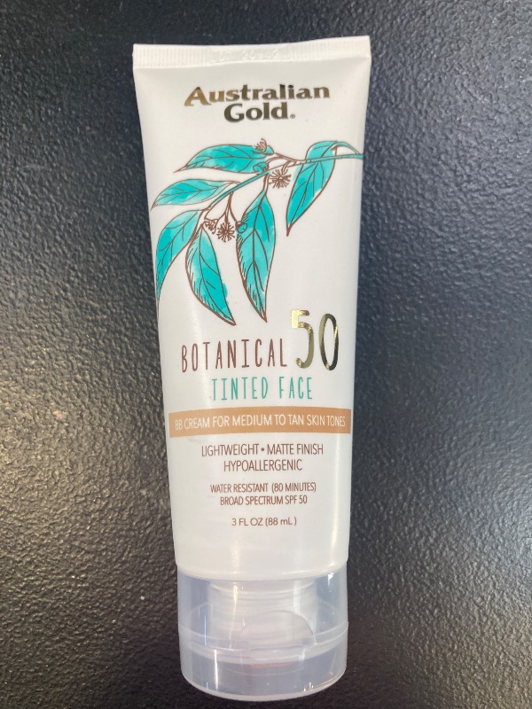 Photo 1 of Australian Gold Botanical SPF 50 Tinted Mineral Sunscreen for Face, Non-Chemical BB Cream, Water-Resistant, Matte Finish, For Sensitive Facial Skin, Medium to Tan Skin Tones, 3 FL Oz