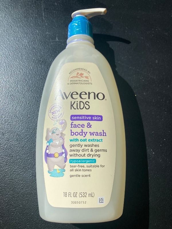 Photo 1 of Aveeno Kids Sensitive Skin Face & Body Wash With Oat Extract, Gently Washes Away Dirt & Germs Without Drying, Tear-Free & Suitable for All Skin Tones, Hypoallergenic, 18 fl. oz
