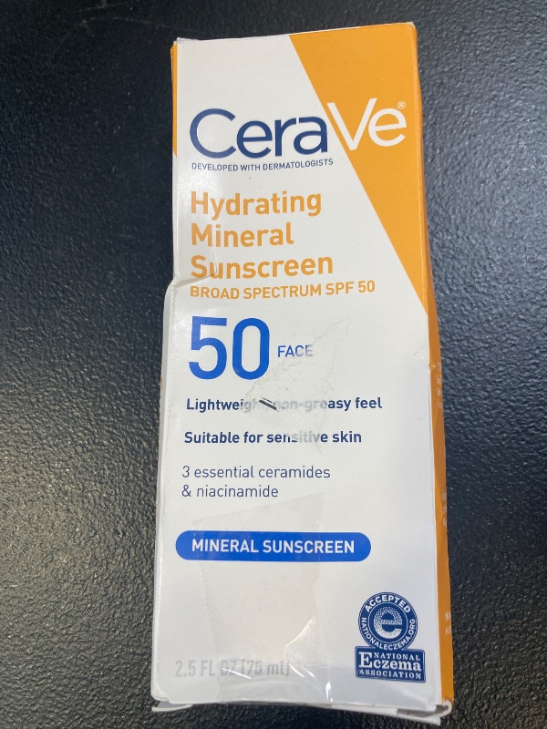 Photo 1 of CeraVe 100% Mineral Sunscreen SPF 50, Face sunscreen With Zinc Oxide & Titanium Dioxide, Hyaluronic Acid + Niacinamide + Ceramides, Oil Free, Travel Size 2.5 oz