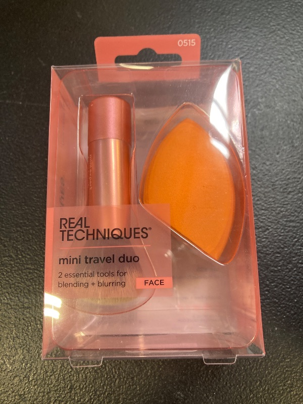 Photo 1 of Real Techniques Mini Travel Duo, Makeup Brush Set For Traveling, Mini Foundation Brush & Makeup Blender Sponge For Blending On-The-Go, Achieve A Complete Base, Latex & Cruelty-Free, 2 Piece Set