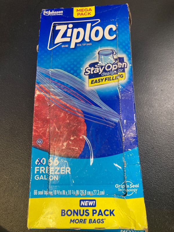 Photo 1 of Ziploc Gallon Food Storage Freezer Bags, Stay Open Design with Stand-Up Bottom, Easy to Fill, 66 Bags Total