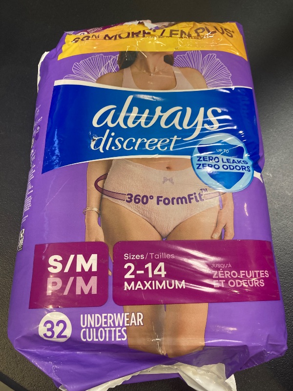 Photo 1 of Always Discreet Incontinence & Postpartum Incontinence Underwear for Women, Small/Medium, Maximum Protection, 32 Count