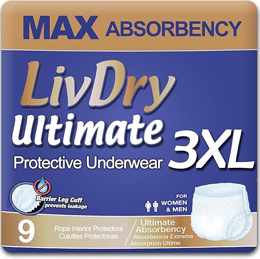 Photo 1 of LivDry Ultimate Adult Incontinence Underwear, High Absorbency, Leak Cuff Protection (XXX-Large (9 Count))