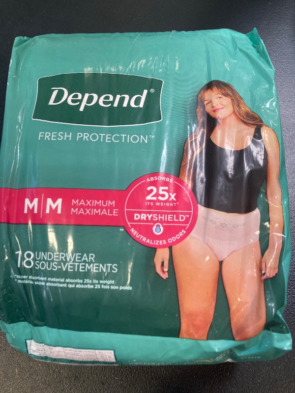 Photo 1 of Depend Fresh Protection Adult Incontinence & Postpartum Bladder Leak Underwear for Women, Disposable, Maximum, Medium, Blush, 18 Count, Packaging May Vary