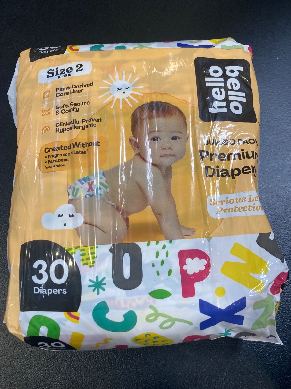 Photo 1 of Hello Bello Premium Baby Diapers Size 2, 30 Count of Disposable, Extra-Absorbent, Hypoallergenic Baby Diapers with Snug and Comfort Fit, Alphabet Soup
