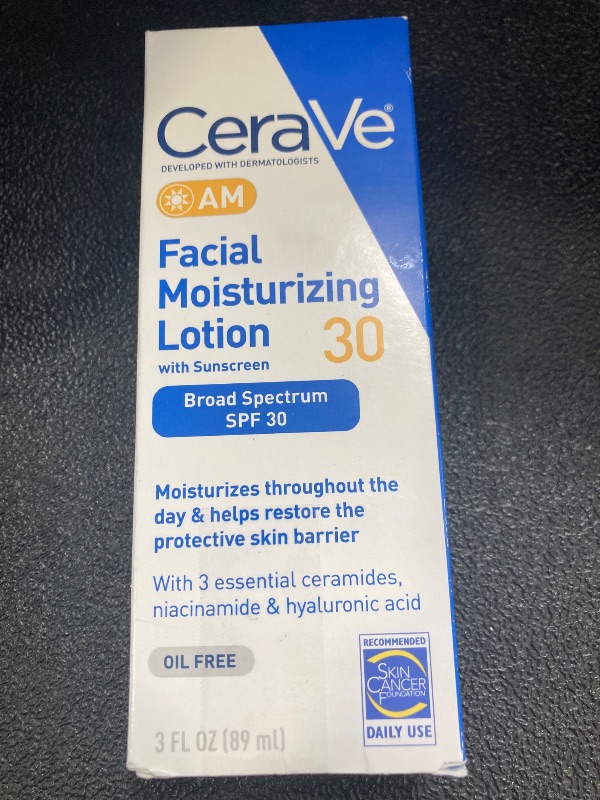 Photo 1 of CeraVe AM Facial Moisturizing Lotion with SPF 30, Oil-Free Face Moisturizer with SPF, Formulated with Hyaluronic Acid, Niacinamide & Ceramides, Non-Comedogenic, Broad Spectrum Sunscreen, 3 Ounce