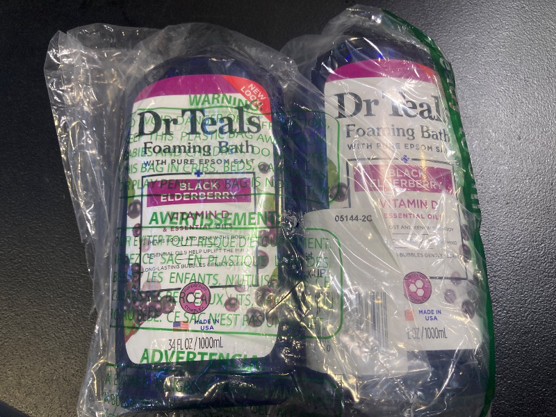 Photo 1 of Dr Teal's Foaming Bath with Pure Epsom Salt, Black Elderberry with Vitamin D, 34 fl oz (Pack of 2)