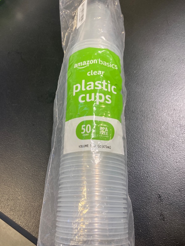 Photo 1 of Amazon Basics Disposable Clear Plastic Cups, 16oz, 50 Count