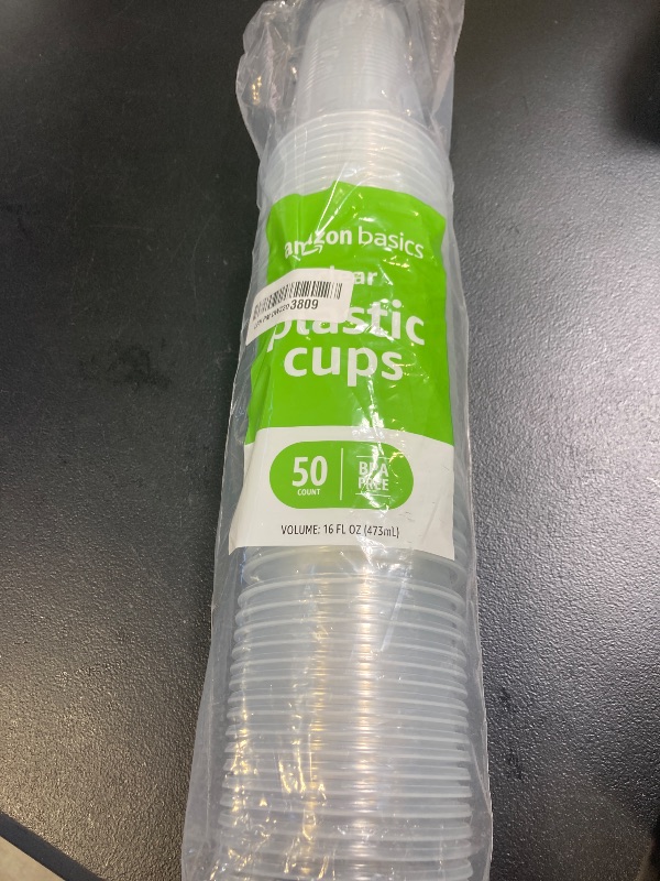 Photo 1 of Amazon Basics Disposable Clear Plastic Cups, 16oz, 50 Count