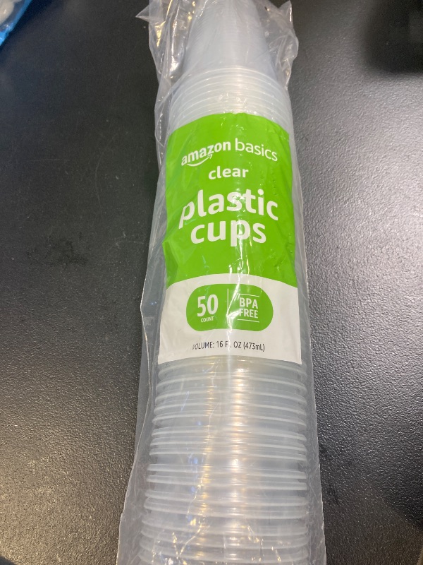 Photo 1 of Amazon Basics Disposable Clear Plastic Cups, 16oz, 50 Count