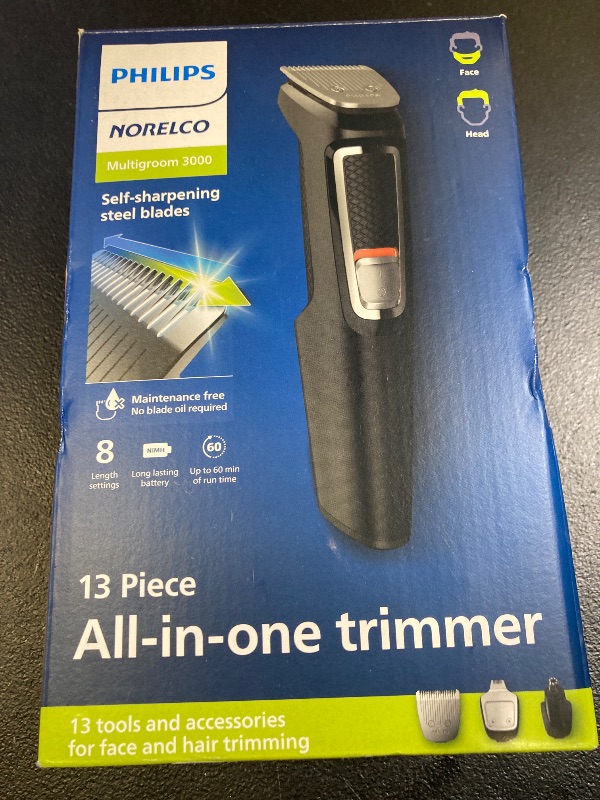 Photo 1 of Norelco Philips Multi Groomer All-in-One Trimmer Series 3000-13 Piece Mens Grooming Kit for Beard, Face, Nose, Ear Hair Trimmer and Hair Clipper - NO Blade Oil Needed, MG3740/40