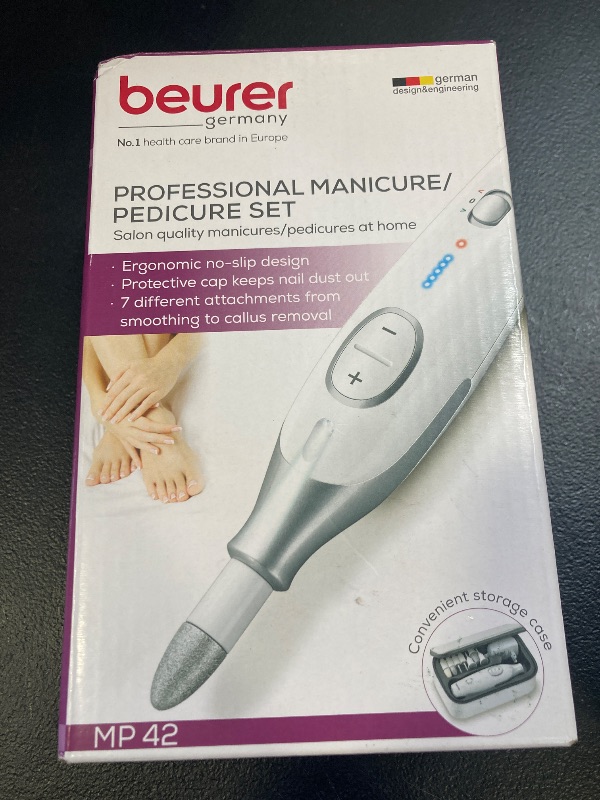 Photo 1 of Beurer MP42 Nail Drill, 7-in-1 Nail Kit with Strong Sapphire Nail Drill Bits, Electric Nail File and Nail Buffer Includes Bright LED Light, Pedicure Kit and Manicure Set with Storage Case