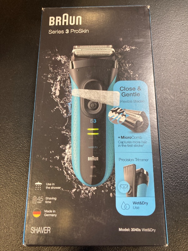 Photo 1 of Braun Electric Series 3 Razor with Precision Trimmer, Rechargeable, Wet & Dry Foil Shaver for Men, Blue/Black, 4 Piece