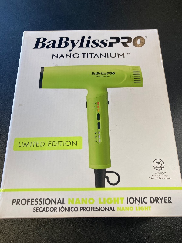 Photo 1 of BaBylissPRO Nano Titanium Professional Nano Light Ionic Dual-Voltage Lightweight Hair Dryer in Neon Yellow, Portable Travel Professional Styling Tool with Diffuser, Blow Dryer Set for All Hair Types
